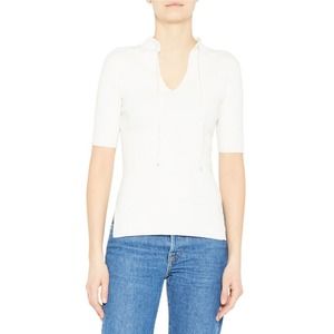 Theory Hudson Cotton Drawstring T-Shirt V-neck Short Sleeve Rib Knit Top Women M